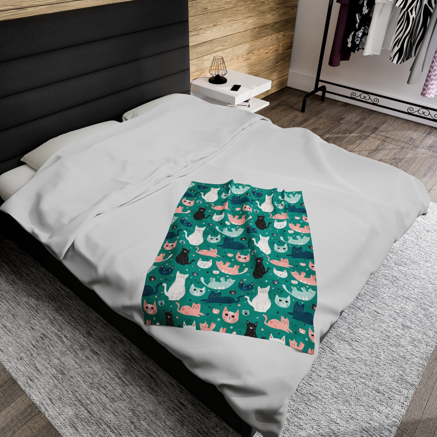 Beautiful Cats Velveteen Plush Blanket - Teal