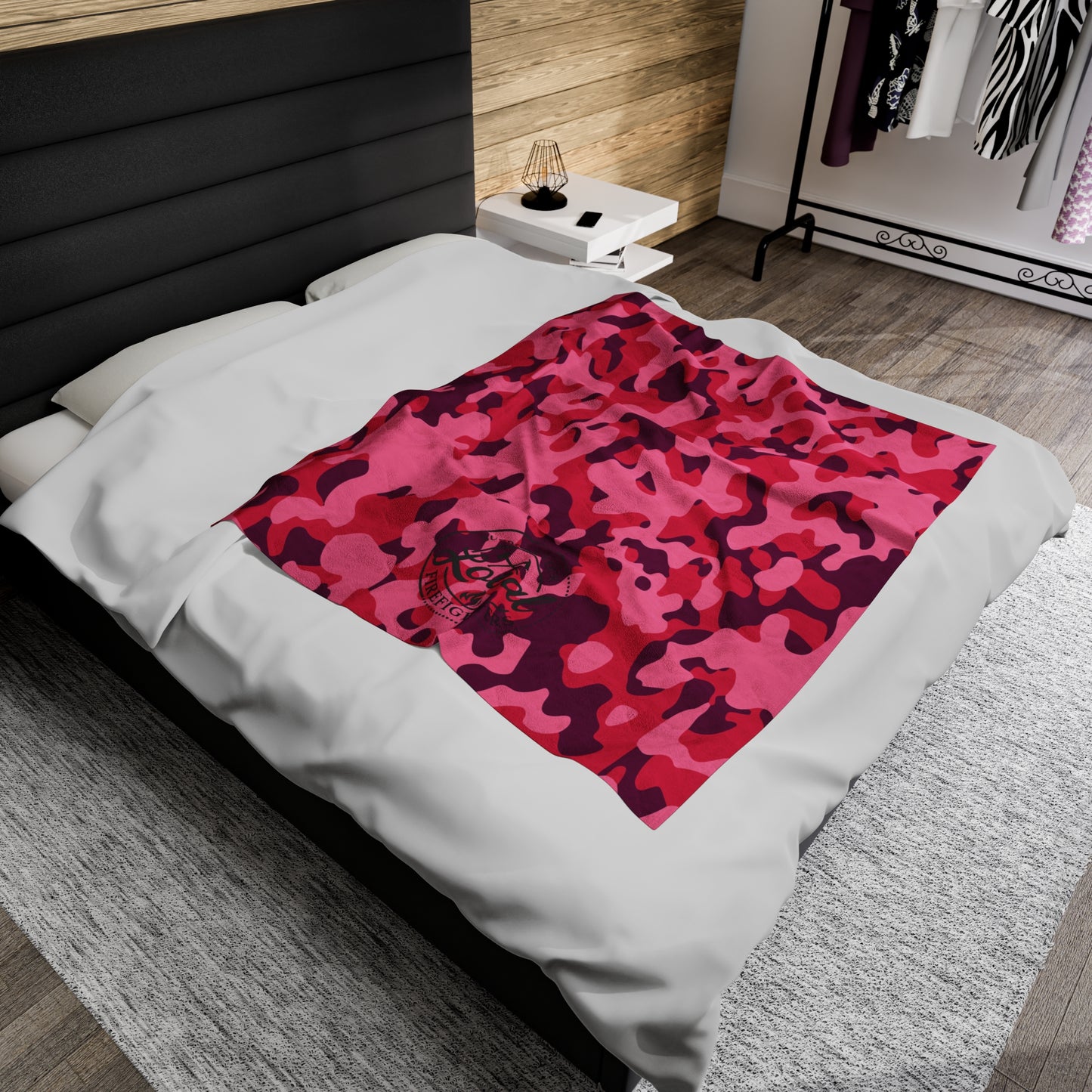 Pink Camo - Support your local Firefighter Plush Blanket