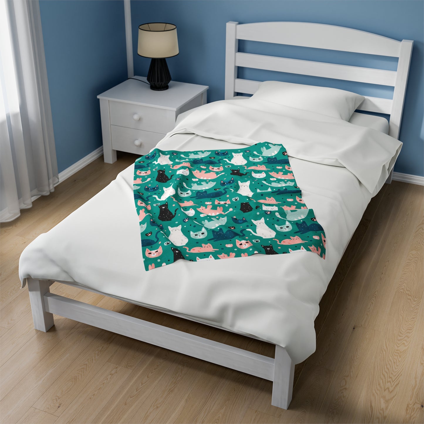 Beautiful Cats Velveteen Plush Blanket - Teal