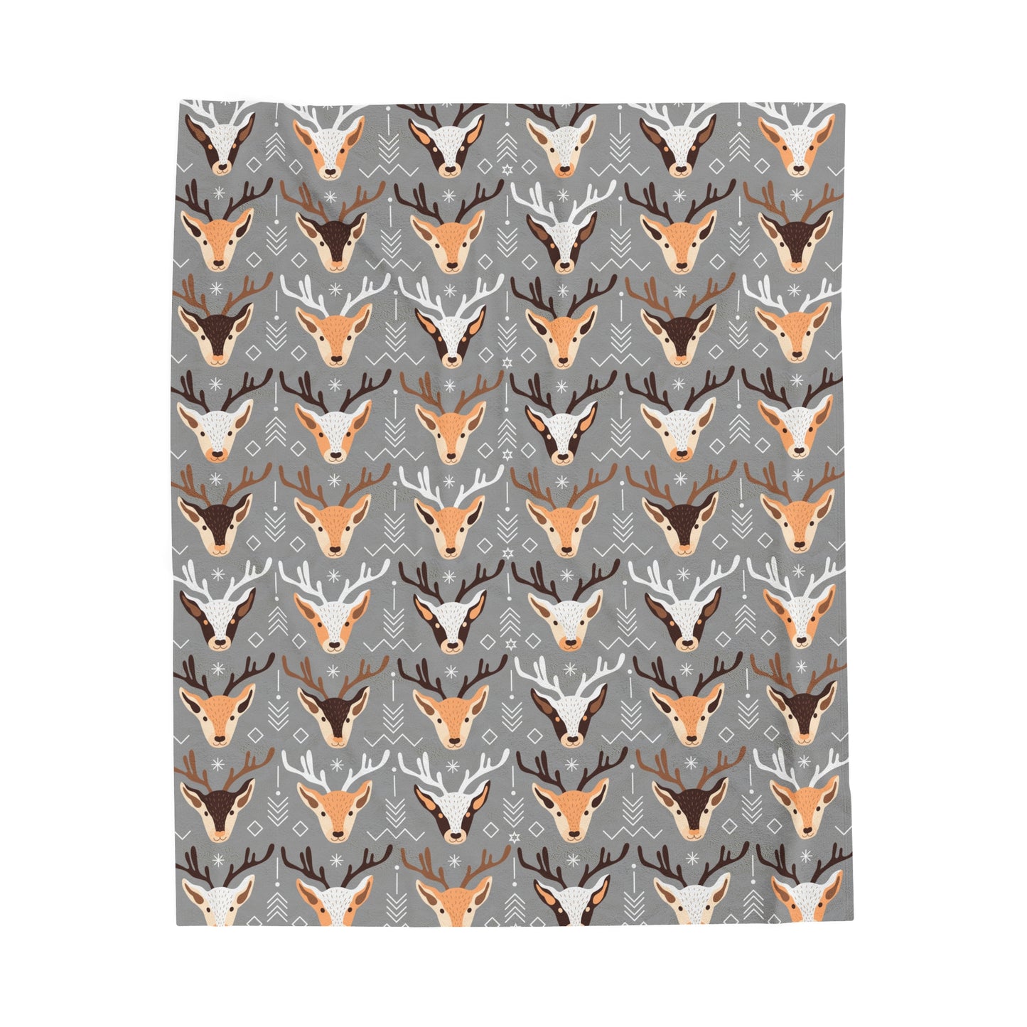 Christmas Reindeer Plush Blanket - Grey