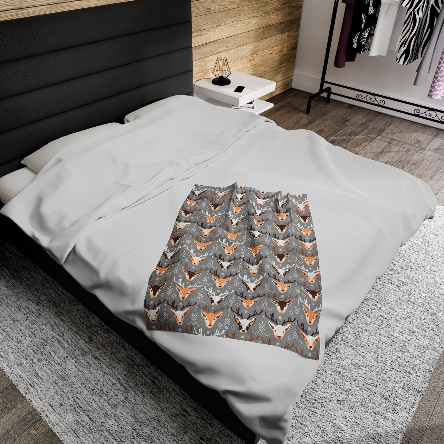 Christmas Reindeer Plush Blanket - Grey
