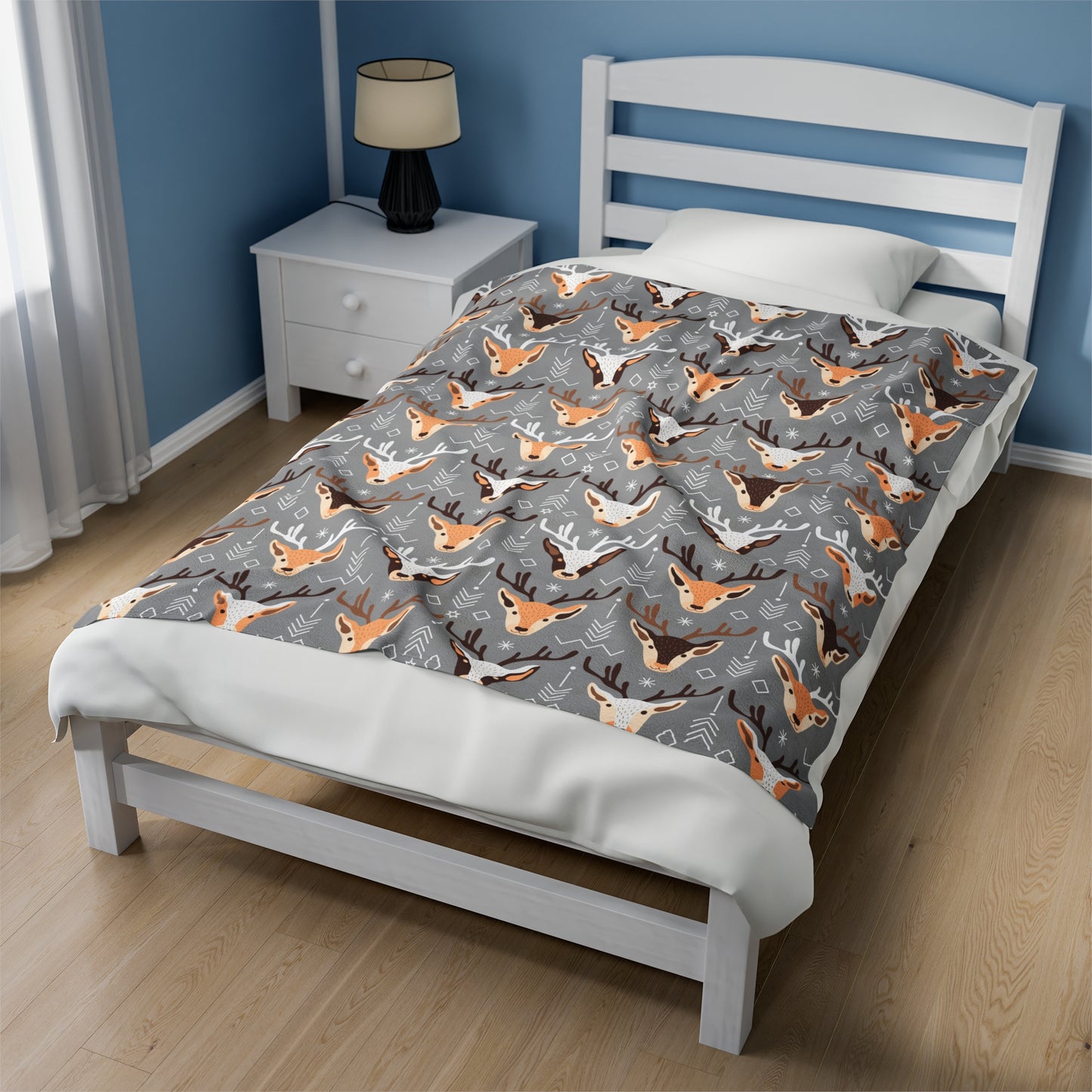 Christmas Reindeer Plush Blanket - Grey