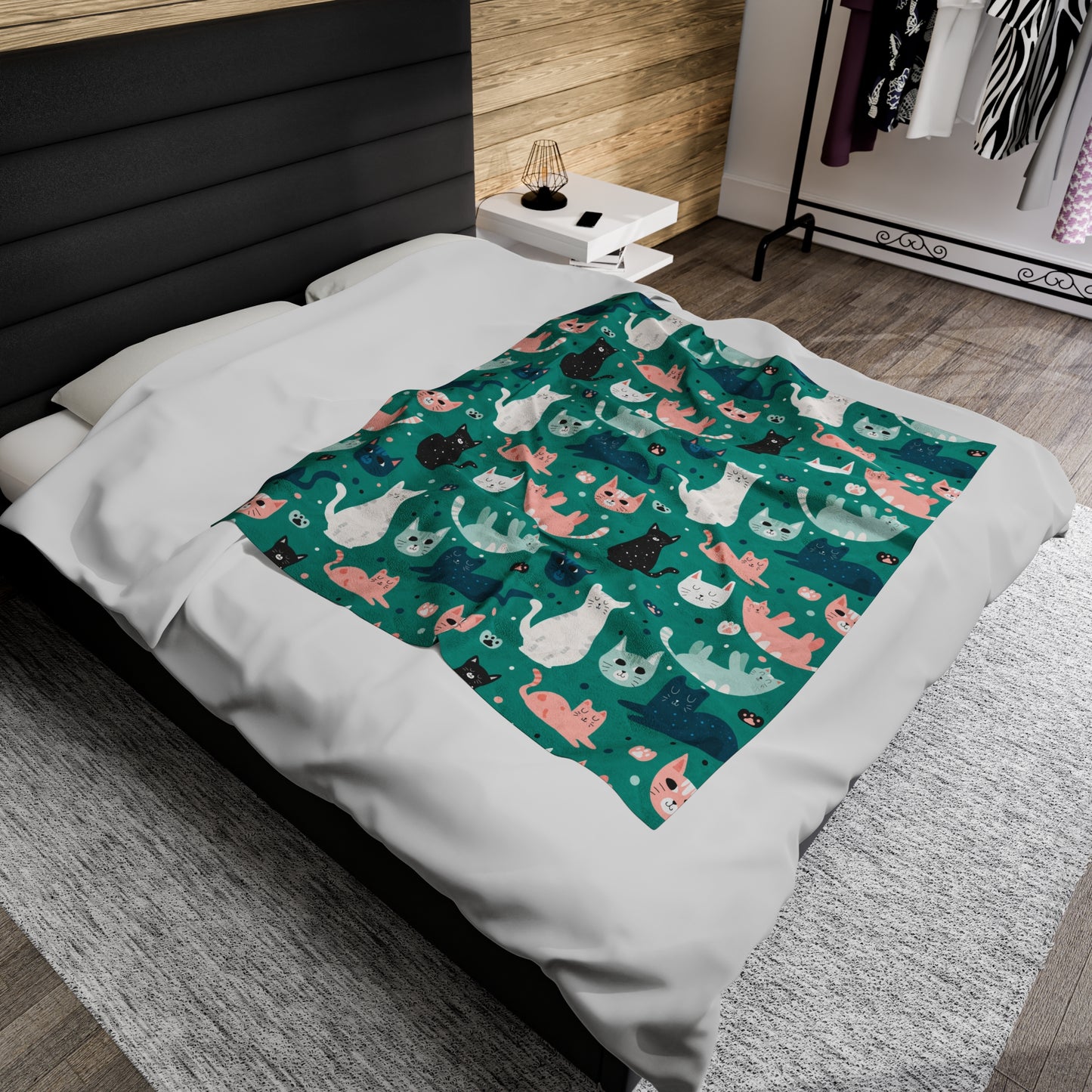 Beautiful Cats Velveteen Plush Blanket - Teal