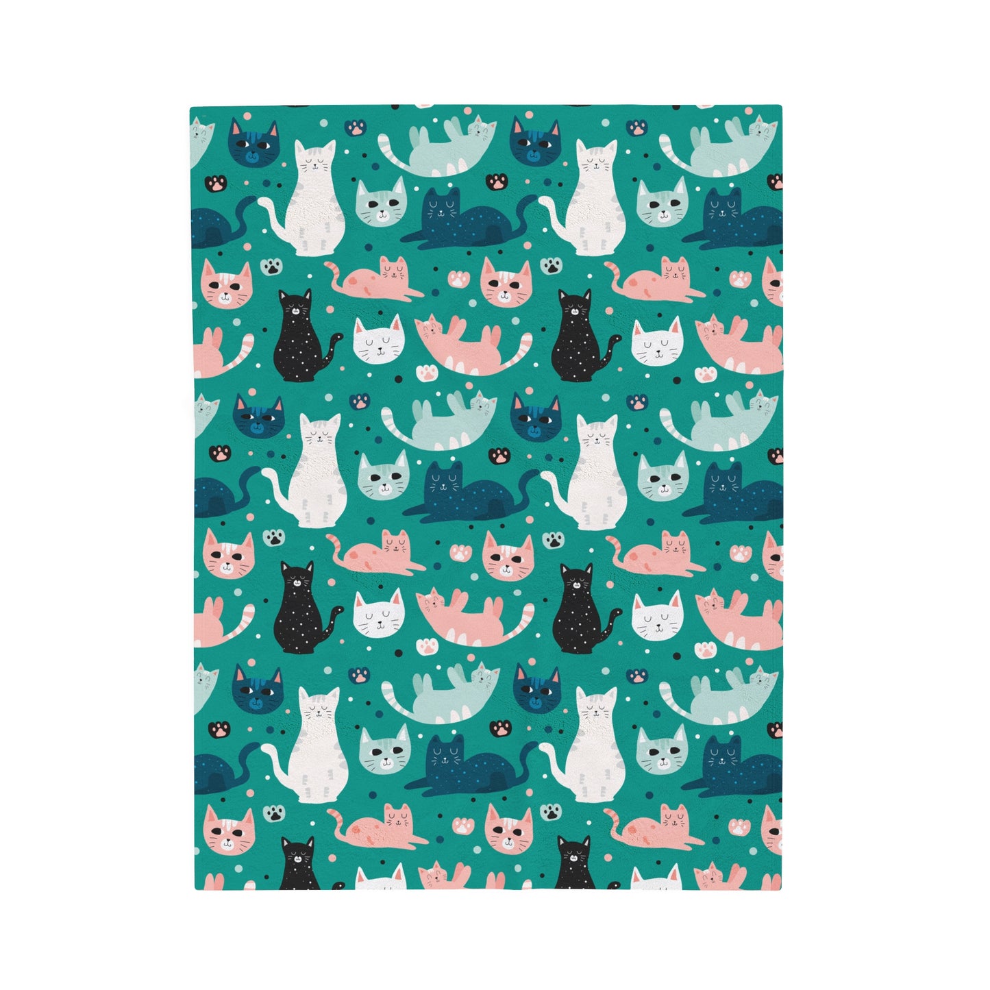 Beautiful Cats Velveteen Plush Blanket - Teal