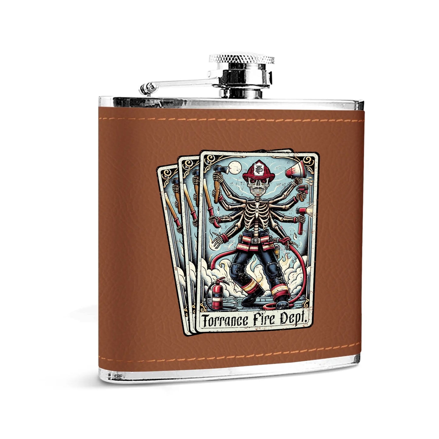 Gold Tooth Leather Flask Wrapped Stainless Steel 6oz