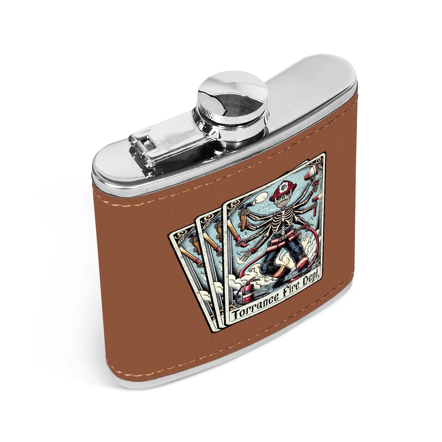 Gold Tooth Leather Flask Wrapped Stainless Steel 6oz