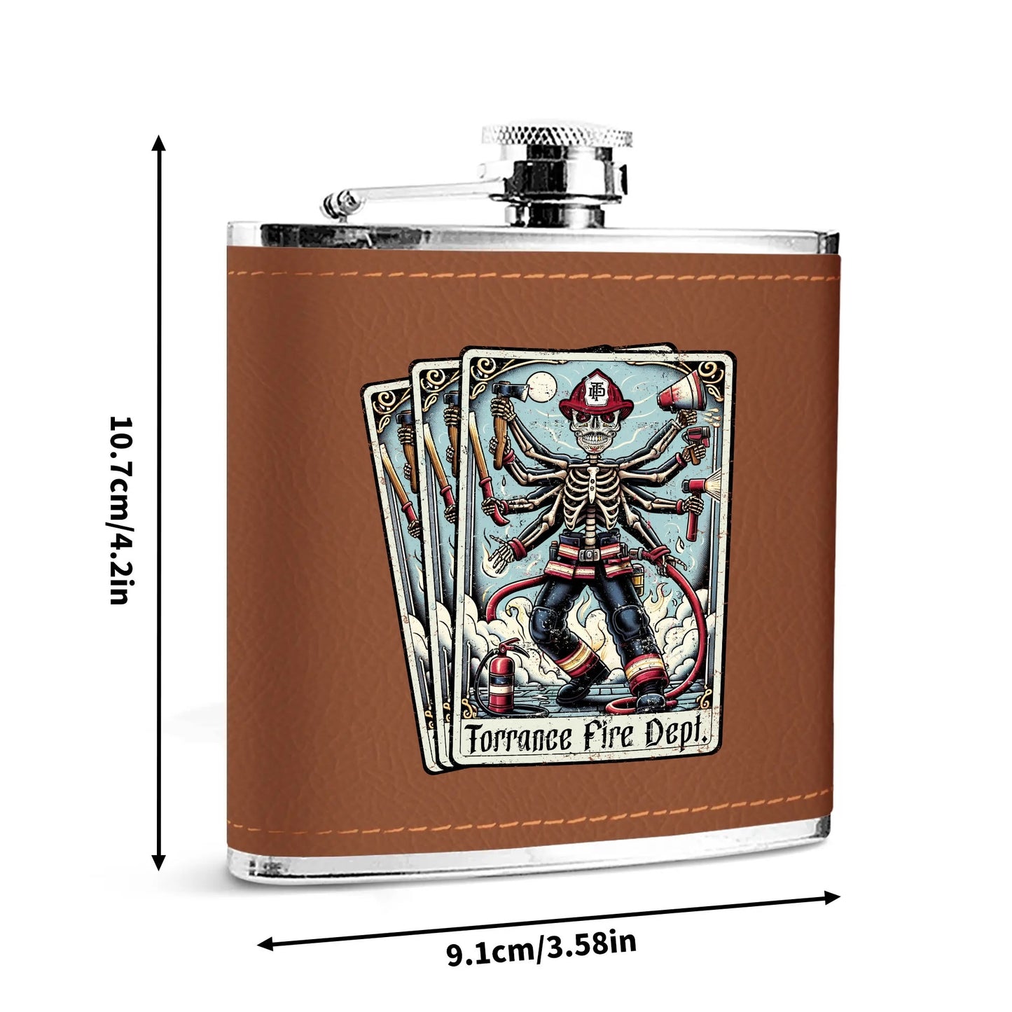Gold Tooth Leather Flask Wrapped Stainless Steel 6oz