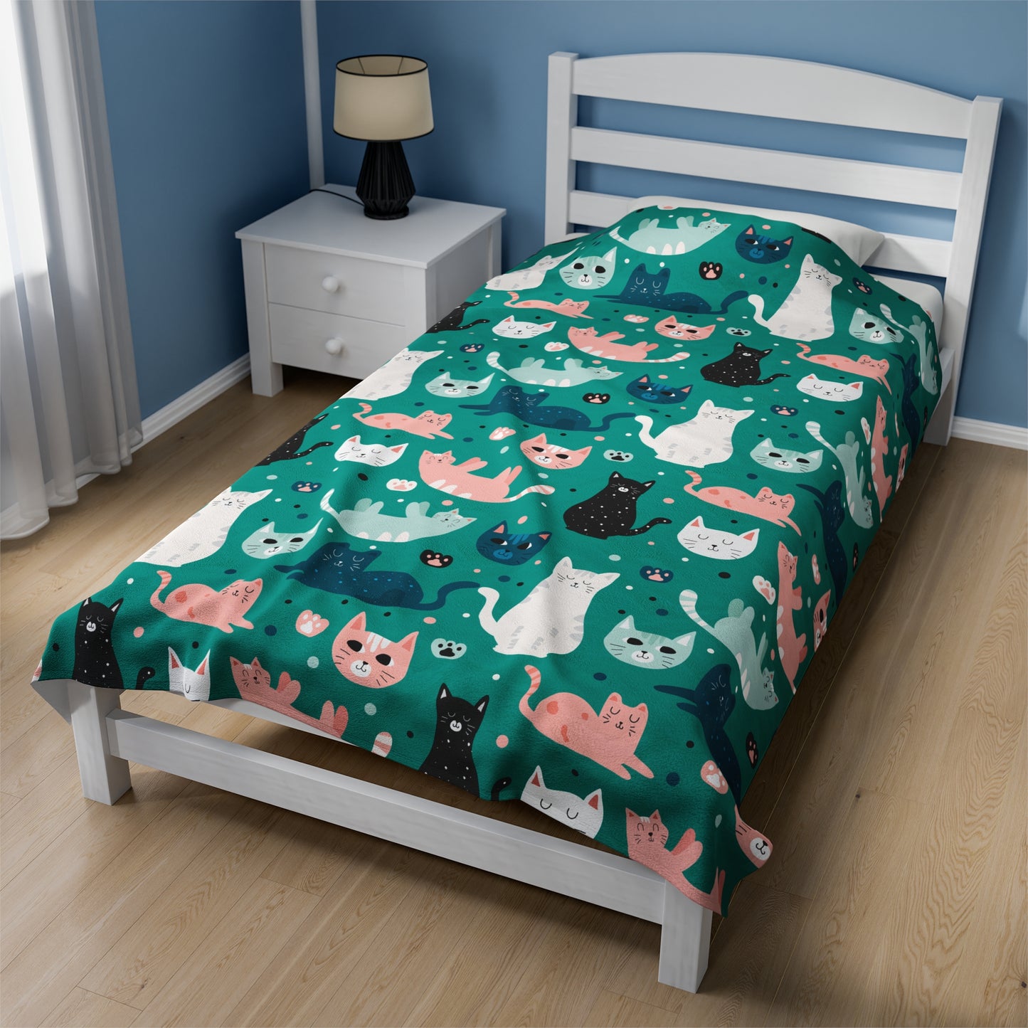 Beautiful Cats Velveteen Plush Blanket - Teal