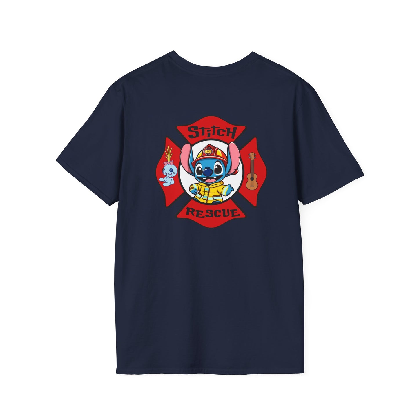 Lilo & Stitch Firefighter T-Shirt - Unisex Softstyle Tee for Rescue Lovers