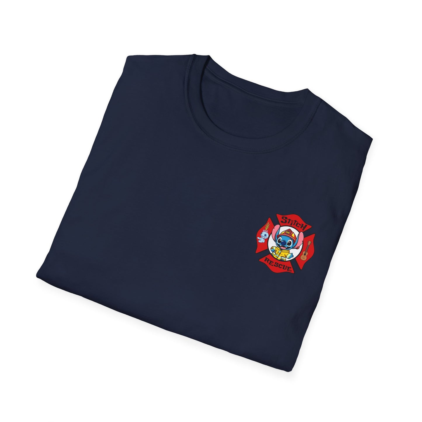 Lilo & Stitch Firefighter T-Shirt - Unisex Softstyle Tee for Rescue Lovers