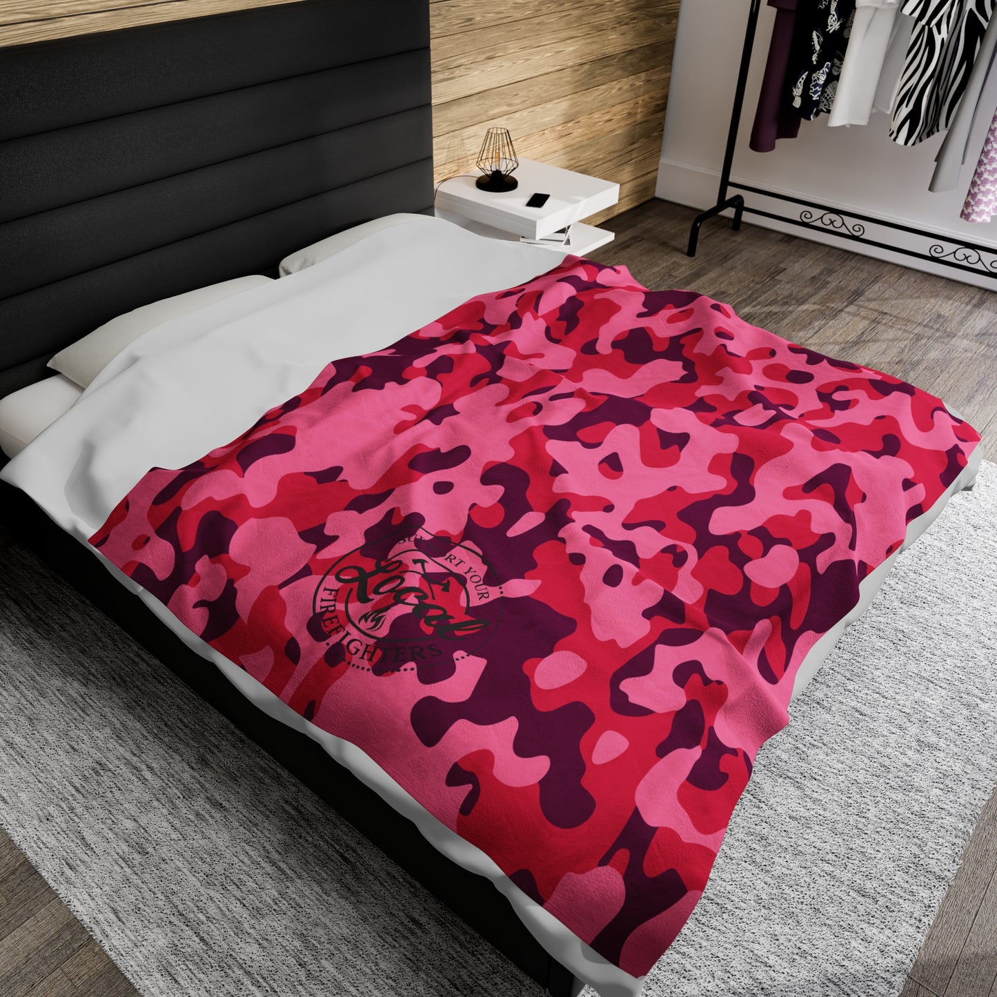 Pink Camo - Support your local Firefighter Plush Blanket