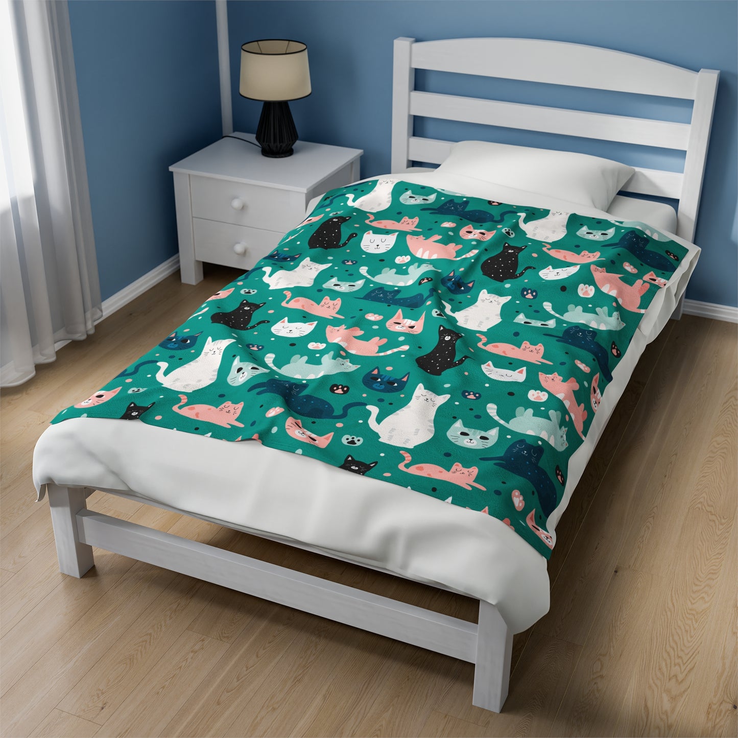 Beautiful Cats Velveteen Plush Blanket - Teal