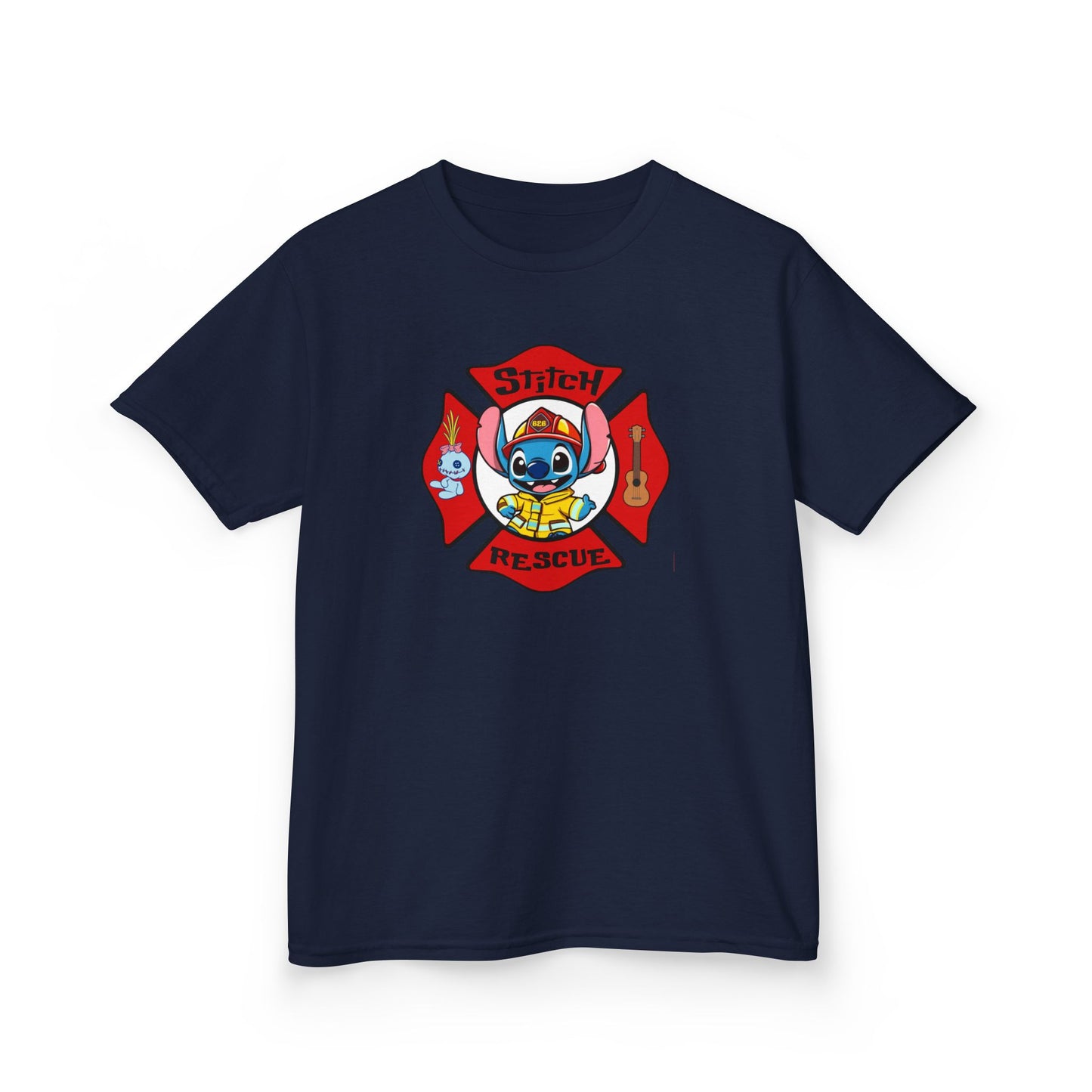 Stitch Rescue Kids Tee - Fun Firefighter Graphic Shirt for Little Heroes
