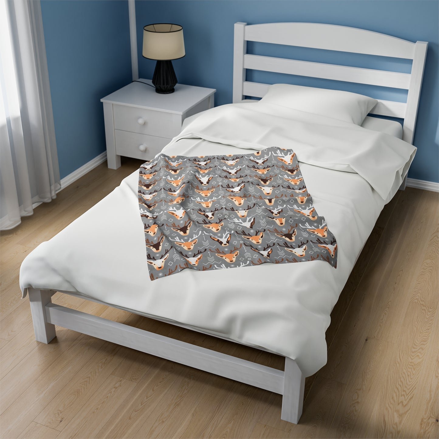 Christmas Reindeer Plush Blanket - Grey