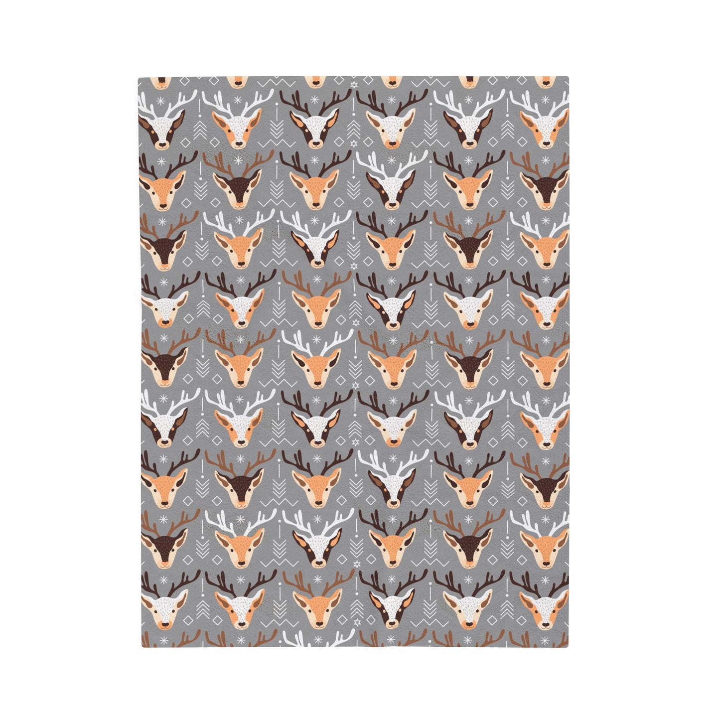 Christmas Reindeer Plush Blanket - Grey