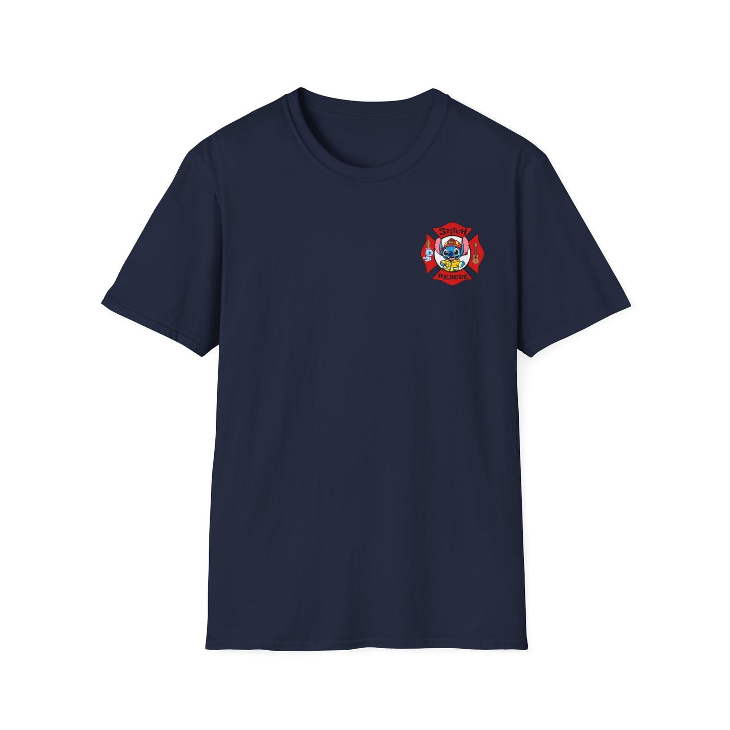 Lilo & Stitch Firefighter T-Shirt - Unisex Softstyle Tee for Rescue Lovers