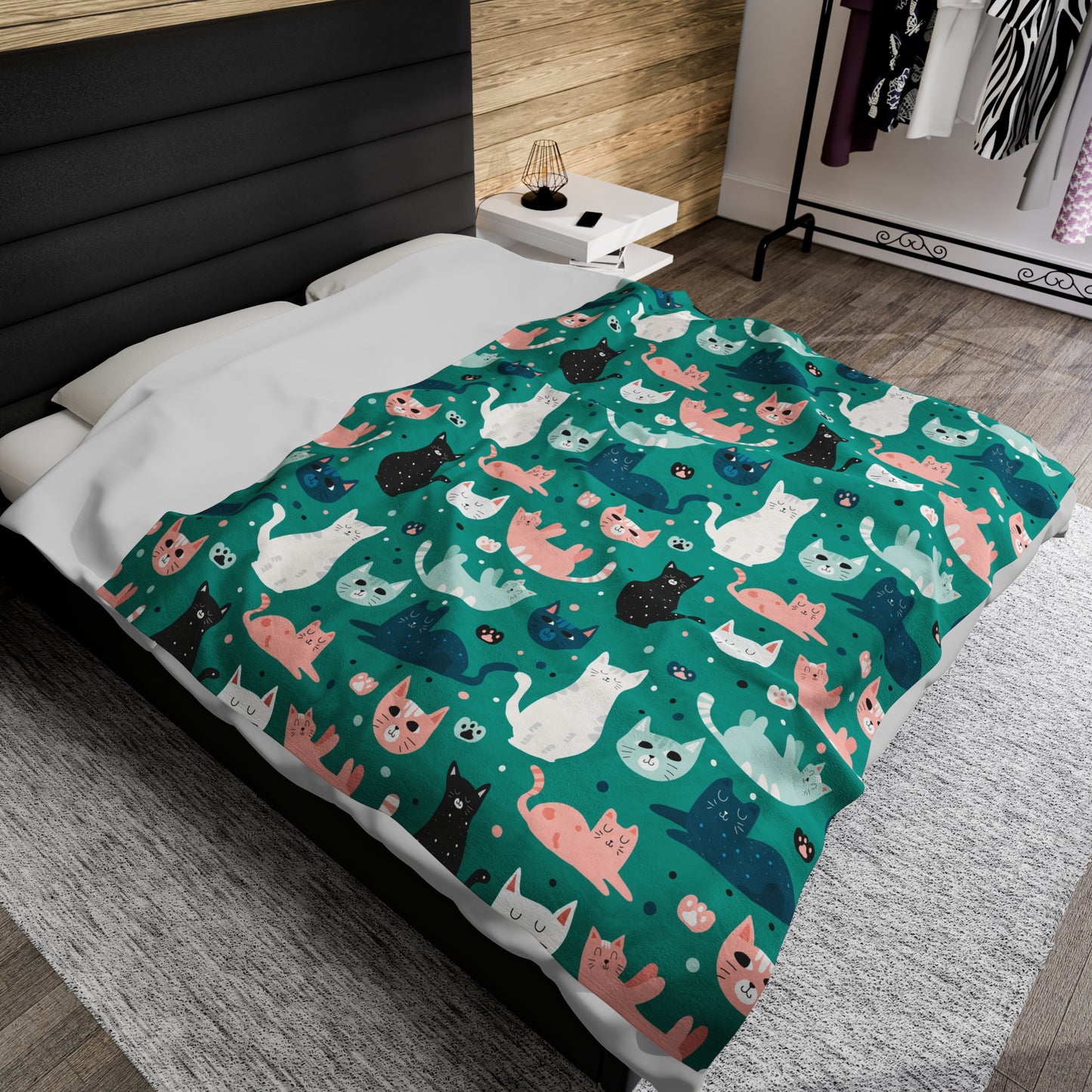 Beautiful Cats Velveteen Plush Blanket - Teal