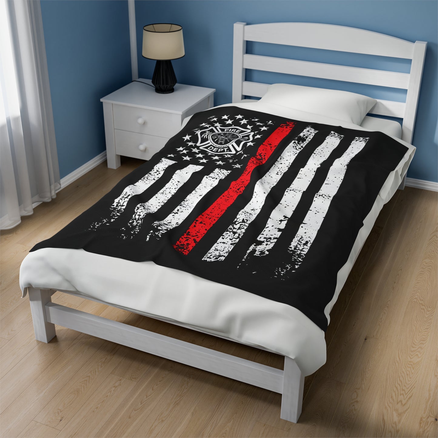 Thin Red Line Firefighter Velveteen Plush Blanket
