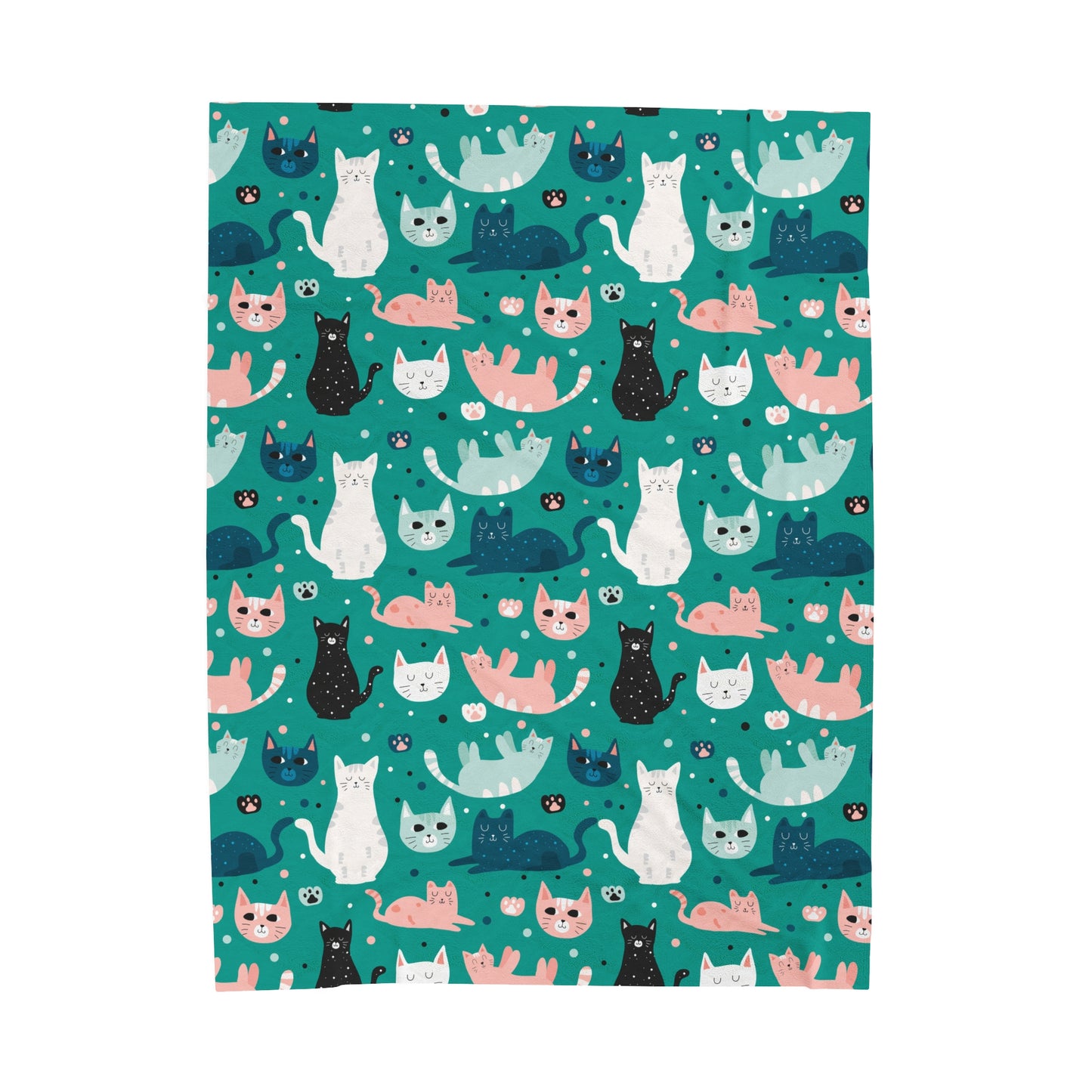 Beautiful Cats Velveteen Plush Blanket - Teal