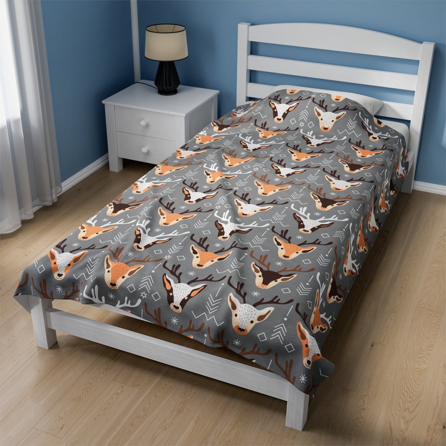 Christmas Reindeer Plush Blanket - Grey
