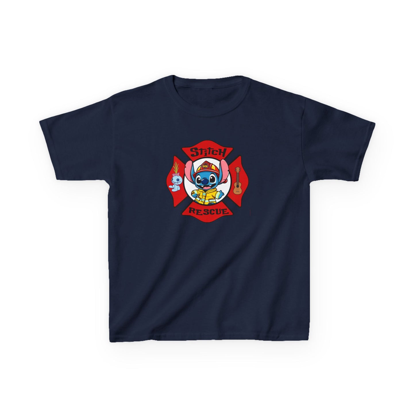 Stitch Rescue Kids Tee - Fun Firefighter Graphic Shirt for Little Heroes