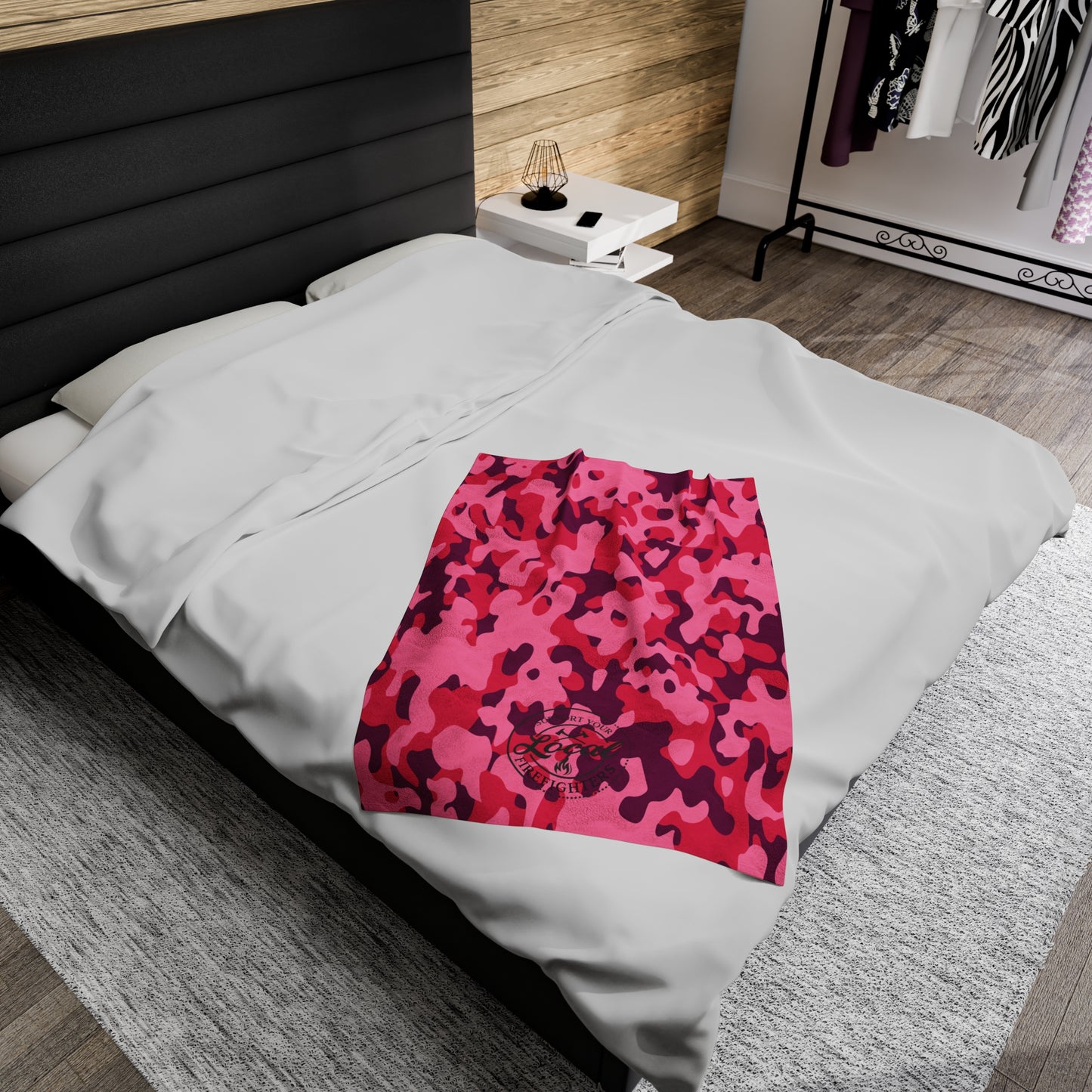 Pink Camo - Support your local Firefighter Plush Blanket