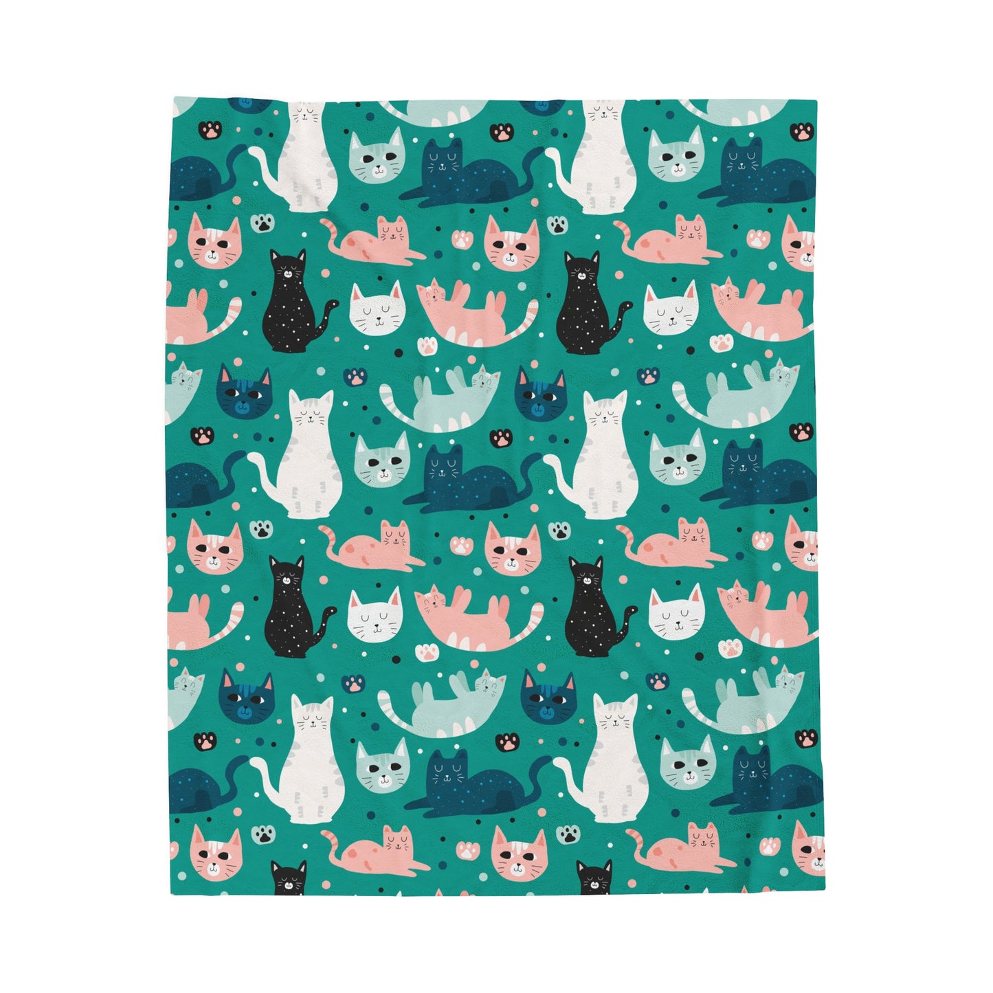 Beautiful Cats Velveteen Plush Blanket - Teal