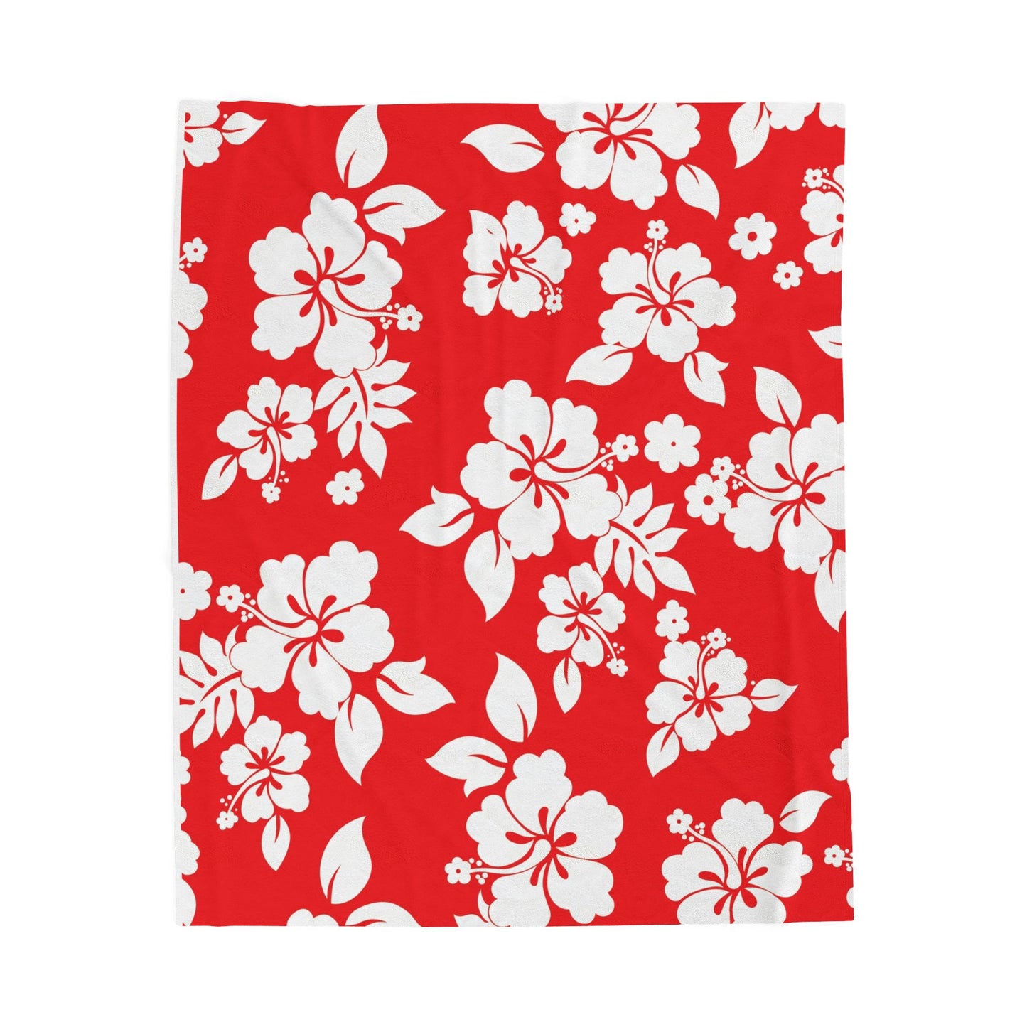 Tropical Floral Velveteen Plush Blanket - Cozy Red Hibiscus Design