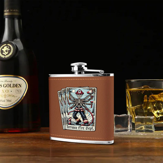 Gold Tooth Leather Flask Wrapped Stainless Steel 6oz