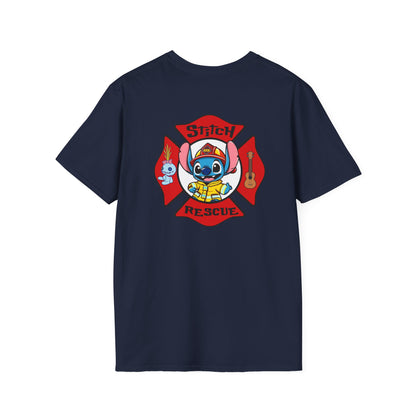 Lilo & Stitch Firefighter T-Shirt - Unisex Softstyle Tee for Rescue Lovers